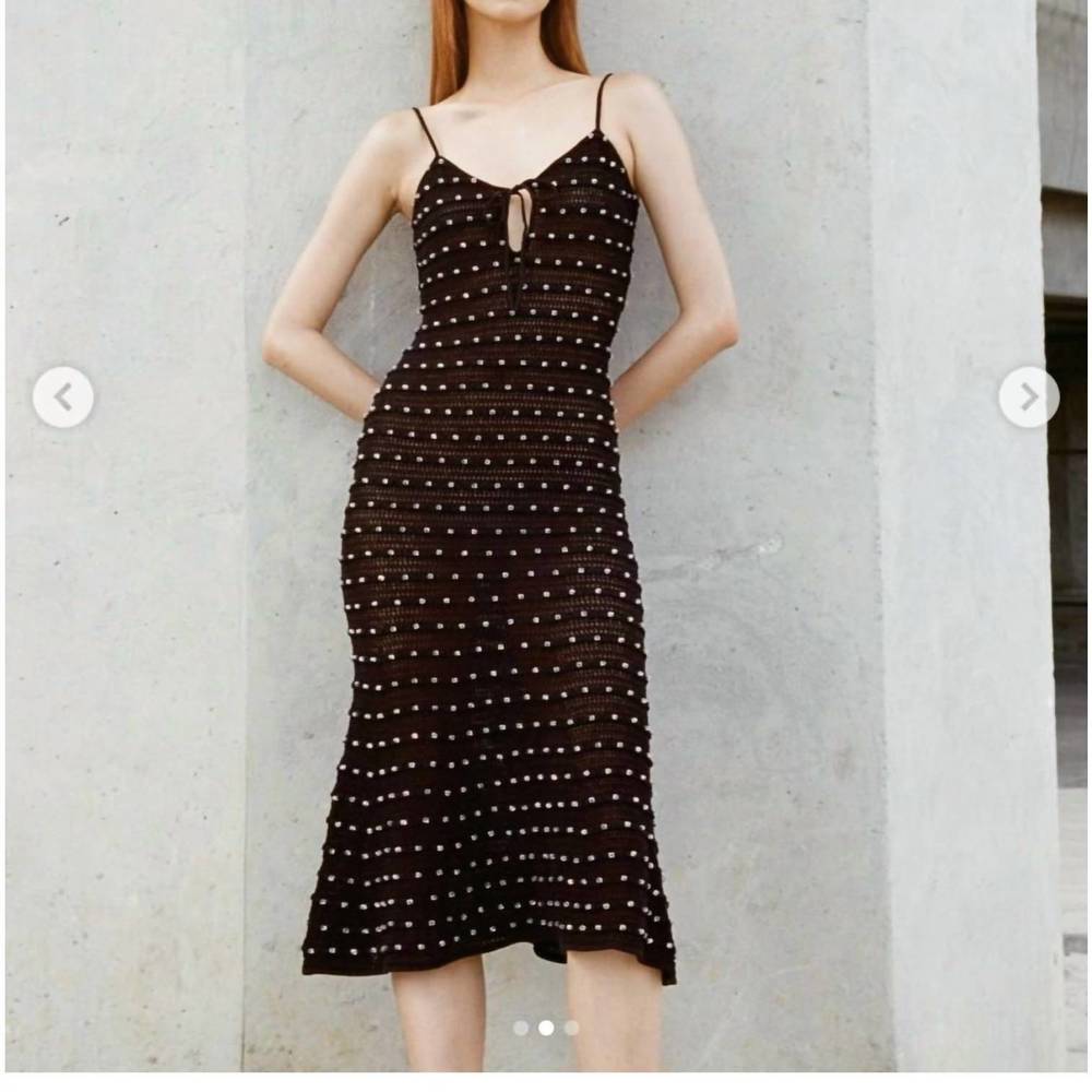 NEW SELF-PORTRAIT black beaded knit midi dress in black - Picture 2 of 5